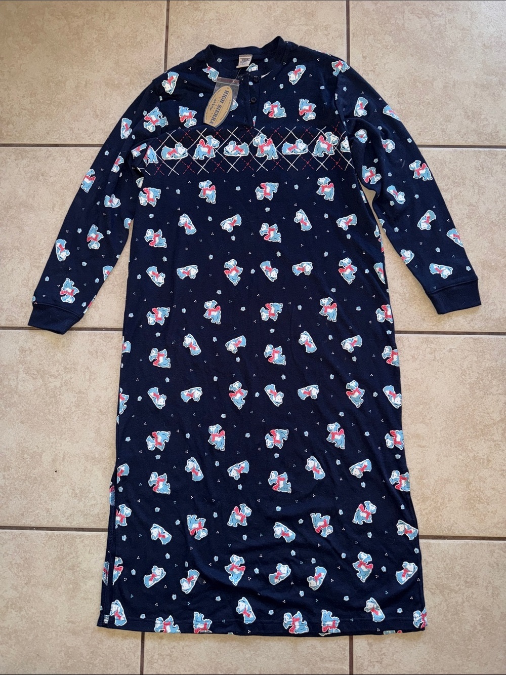 High Sierra Navy Blue Long Sleeve terrier Nightgown